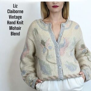 Liz Claiborne Petite Collection Vintage Soft Ivory Mohair Blend Cardigan Sweater